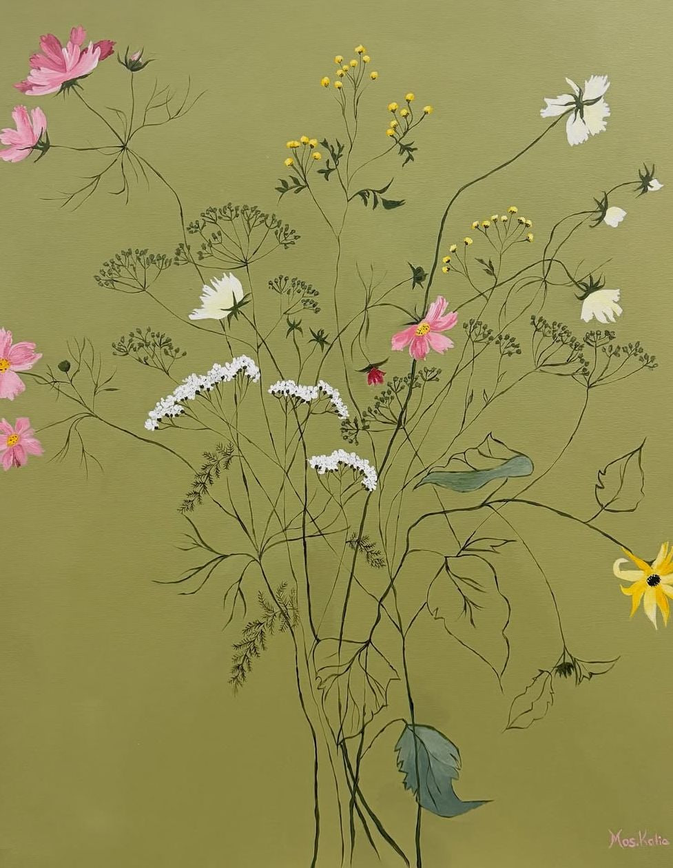 Wildflowers on Olive, 2025. Oil on canvas.